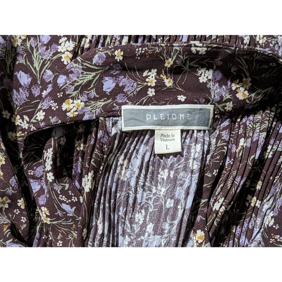 PLEIONE sleeveless Accordion pleated floral summer ties in upper back Top sz‎ L - Picture 7 of 8